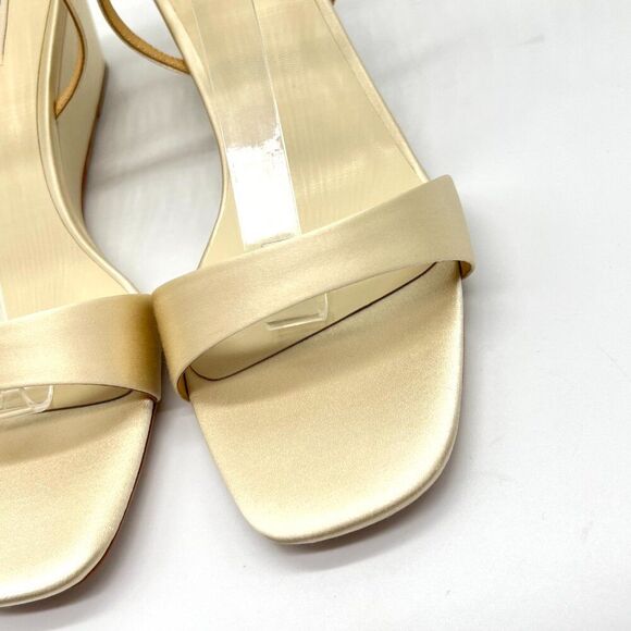 Badgley Mischka Size 9.5 Ivory Satin Jeweled Wedges Dress‎ Sandals Heels Shoes - Picture 5 of 14